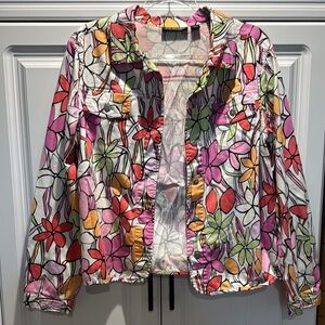 PARAGON Pink and Orange Jean Jacket Vibrant Floral Design